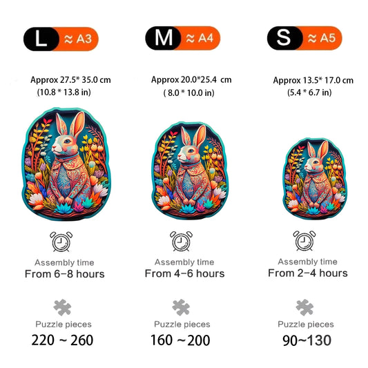 Buntes Hasen-Holzpuzzle – Stressabbau mit unregelmäßigen Tierformen
