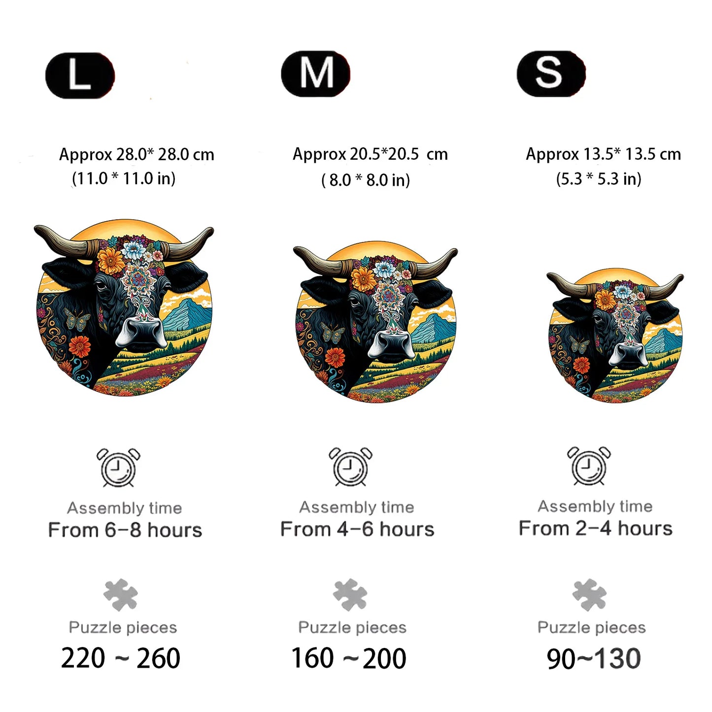 Rundes Kuh-Holzpuzzle – Einzigartige Tierformen für Entspannung
