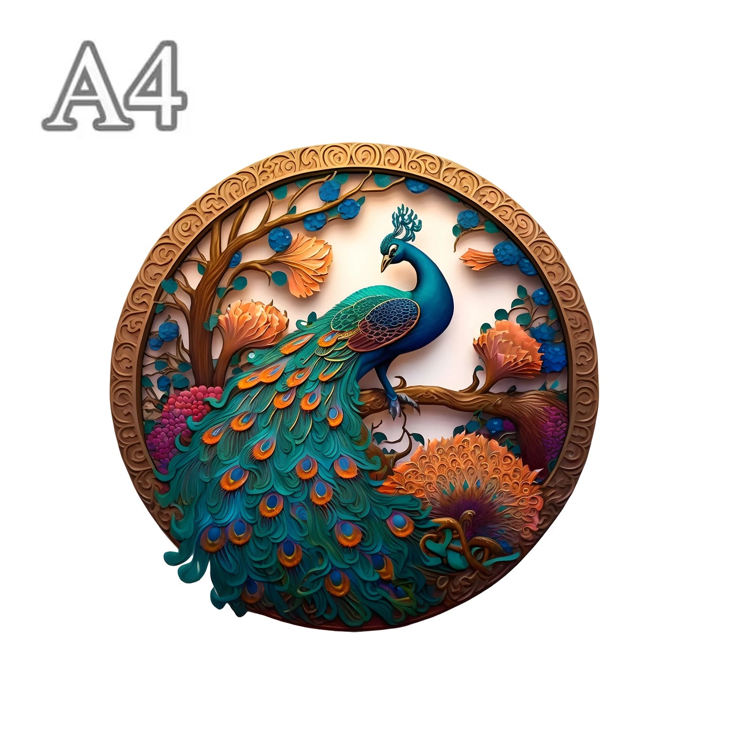 Rundes Pfau-Holzpuzzle – Bildendes Tierpuzzle