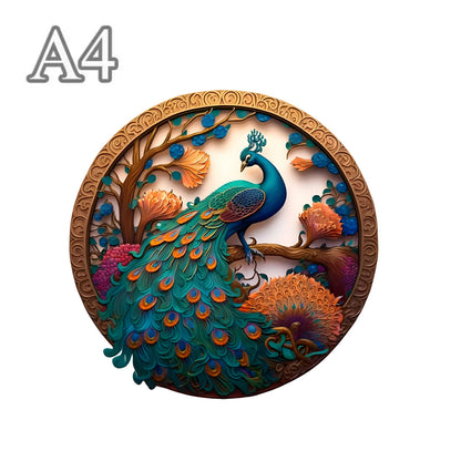 Rundes Pfau-Holzpuzzle – Bildendes Tierpuzzle