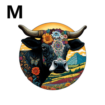 Rundes Kuh-Holzpuzzle – Einzigartige Tierformen für Entspannung