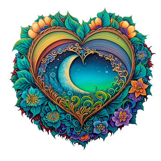 3D-Herz-Holzpuzzle – Achtsames Pflanzenmotiv