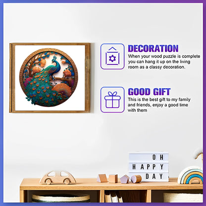 Rundes Pfau-Holzpuzzle – Bildendes Tierpuzzle