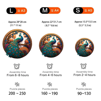 Rundes Pfau-Holzpuzzle – Bildendes Tierpuzzle