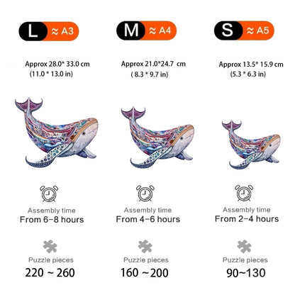 Süßes Wal-Holzpuzzle – Entspannung mit unregelmäßigen Formen