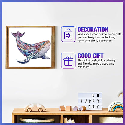 Süßes Wal-Holzpuzzle – Entspannung mit unregelmäßigen Formen