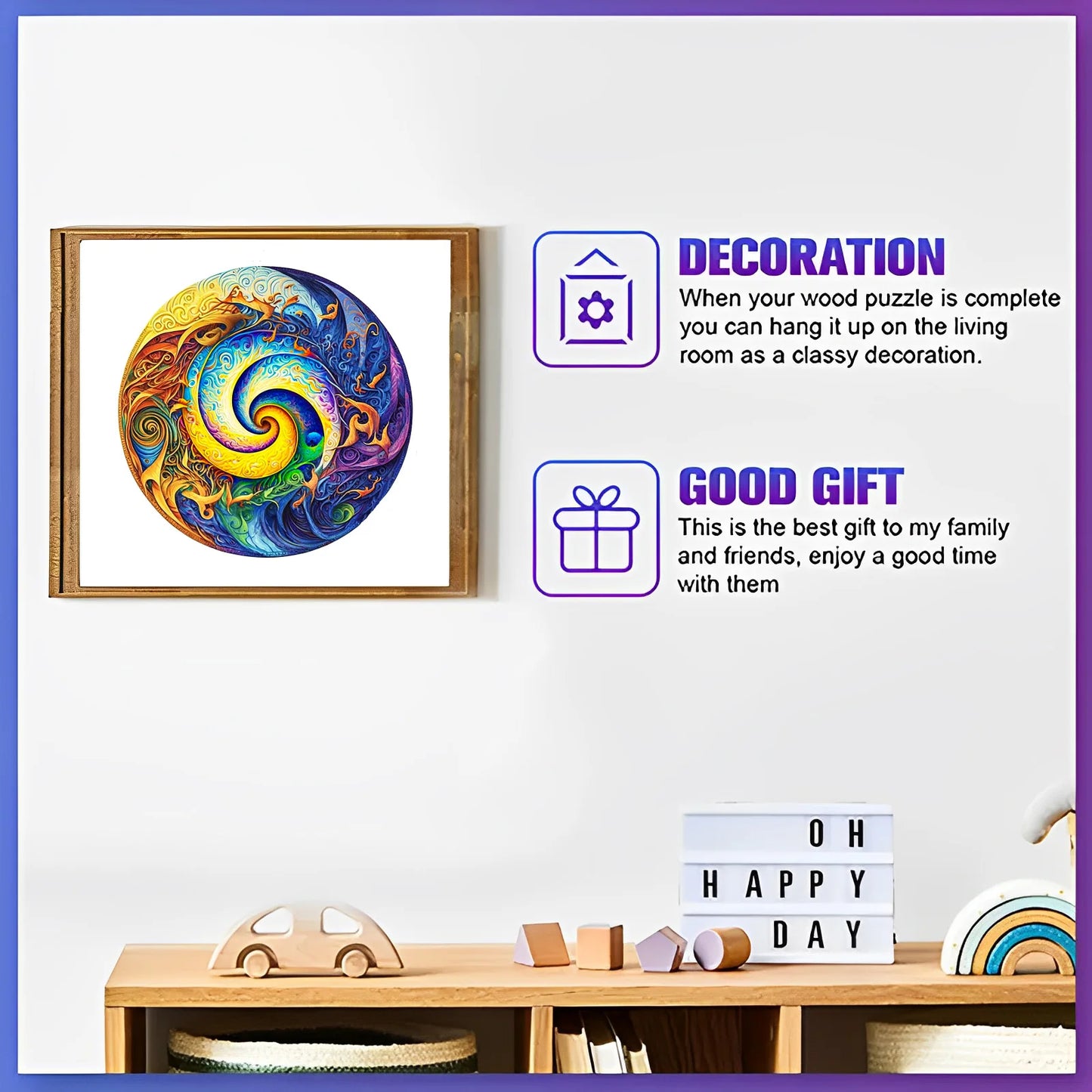 Buntes Muster-Holzpuzzle – Kreative Entspannung